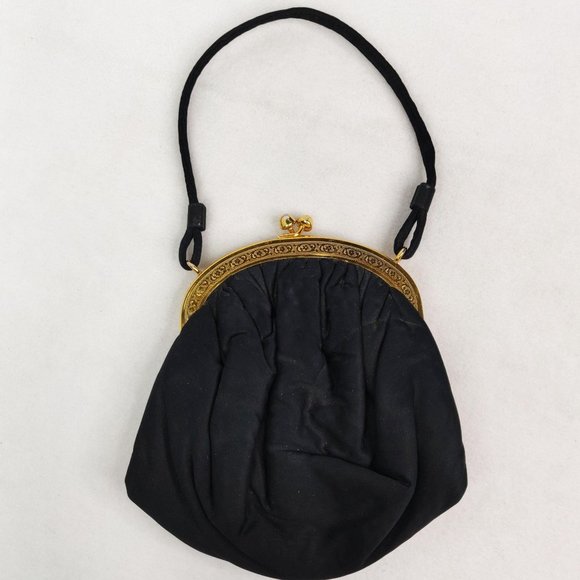 Vintage 1940s DECO Style Black Evening Bag Clutch Attached Chantelle Coin Bag - Picture 4 of 9